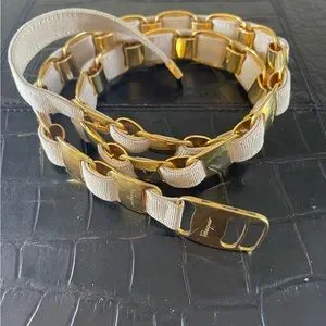 VINTAGE SALVATORE FERRAGAMO cream gold toned logo BELT Salvatore Ferragamo | Accessories | Vintage Salvatore  main image 3